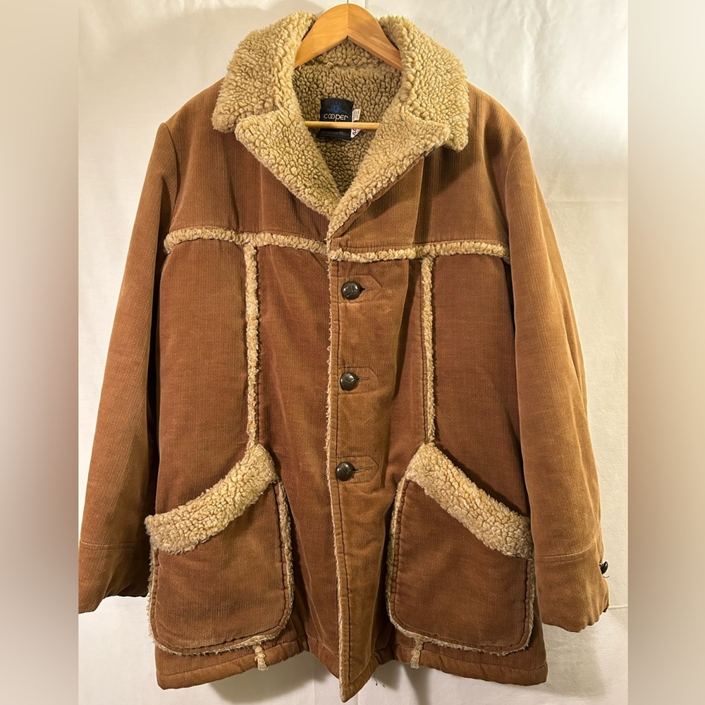 Cooper Vintage Faux Shearling lined Marlboro Man Style Barn/Ranch Coat Size 44